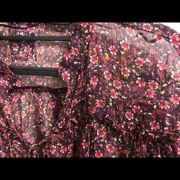 New ZARA FLORAL PRINT SHIRT Blouse semi sheer Multicolored Size Small - Picture 2 of 9